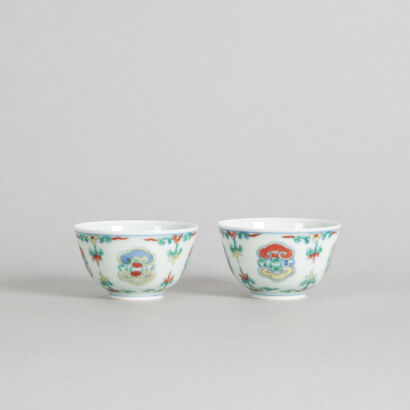 A Pair of Small Chinese Doucai 'Ruyi' Cups (Da Qing Yongzheng Nian Zhi Mark)