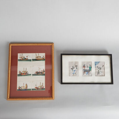 A Chinese 19th Century Painting of Ladies & A Painting of Fishing Boat(on rice paper)