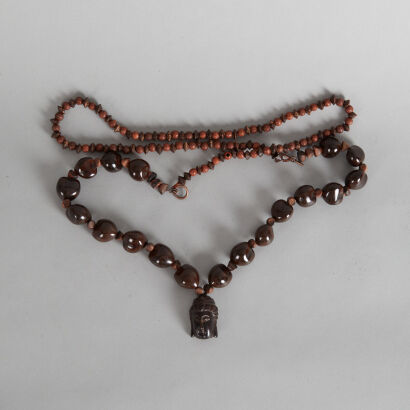 A Chinese Ebony 'Guanyin' Necklace