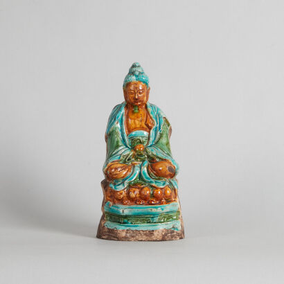 A Chinese Ming Dynasty Sancai-Glazed Figure of A Seated Buddha