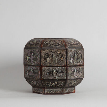 A Chinese Mid to Late Ming Dynasty(16th-17th Century) Black Lacquered Mother-of-Pearl Inlaid Octagonal Food Container