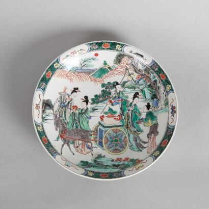 A Chinese Famille Verte 'Ladies' Charger(Da Qing Kangxi Nian Zhi Mark)