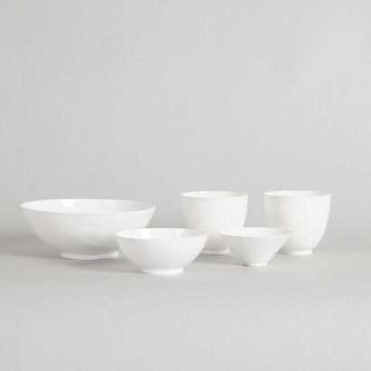 A Thinly-Potted Chinese White-Glazed ‘Dragon’ Bowl & Four Cups(Jingdezhen Zhi Mark)