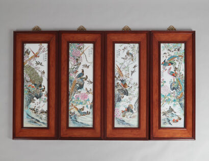 A Group of Four Chinese Famille Rose 'Flower and Bird' Porcelain Plaques