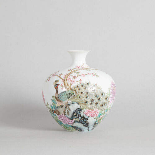 A Chinese 20th Century Famille Rose &lsquo;Peacock and Flower&rsquo; Vase(hallmark)