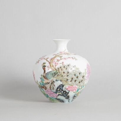 A Chinese 20th Century Famille Rose ‘Peacock and Flower’ Vase(hallmark)