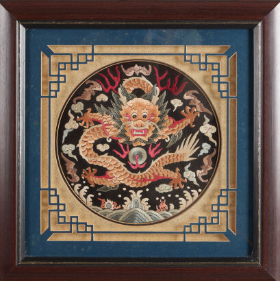 A Chinese 19th Century 'Dragon' Embroidery(Framed)