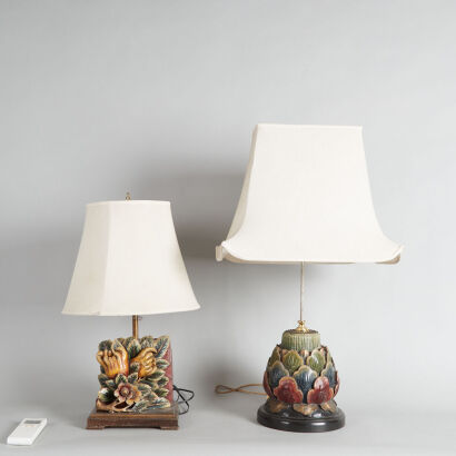 Two Carved Chinese Wooden Lamp Bases