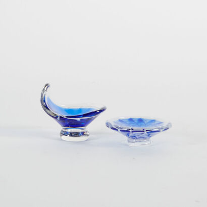 A Pair Of Mid Century Flygsfors Glass Dishes Signed