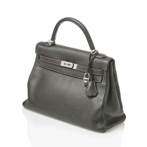 Herm&egrave;s Horseshoe Graphite Togo Kelly Retourne 32 Bag