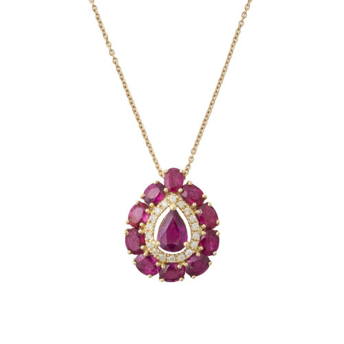 18ct Yellow Gold, Ruby and Diamond Pendant on Chain