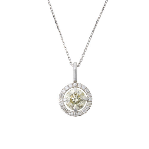 14ct White Gold 1.05ct Fancy Light Yellow Diamond Pendant and Chain