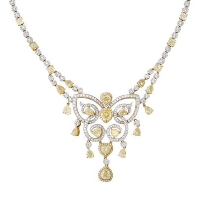 An 18ct Yellow and White Gold Fancy Yellow, 24.54ct Remarkable Diamond Necklace