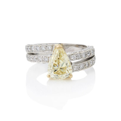 18ct White Gold, Fancy Yellow 3.02ct Pear Shaped Diamond Ring