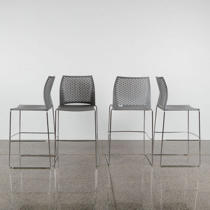 A Set Of Four Grey Contemporary Barstools With Sleigh Base