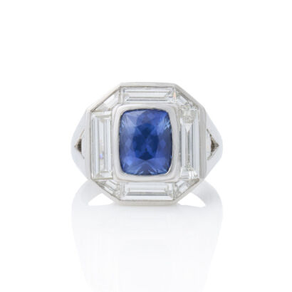 A Platinum, 3.01ct Significant "No Heat" Kashmir Sapphire and Diamond Ring