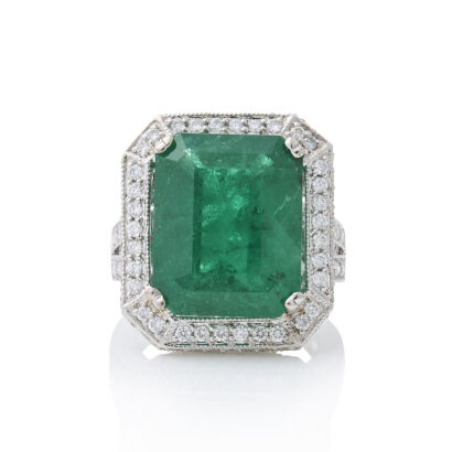 18ct White Gold, Exceptional 11.74ct Emerald and Diamond Ring