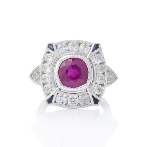 A Significant, 18ct White Gold, 3.35ct "No Heat" Ruby and Diamond Ring