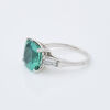 Platinum, Vibrant 3.10ct Cushion Cut Emerald and Baguette Diamond Ring - 2