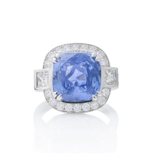 18ct White Gold, Dazzling, 12.07ct Cushion Cut Sapphire and Diamond Ring