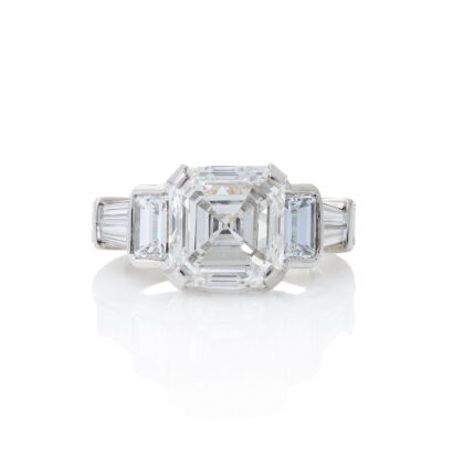 A Prominent, Platinum, 5.01ct Asscher Cut Diamond Ring