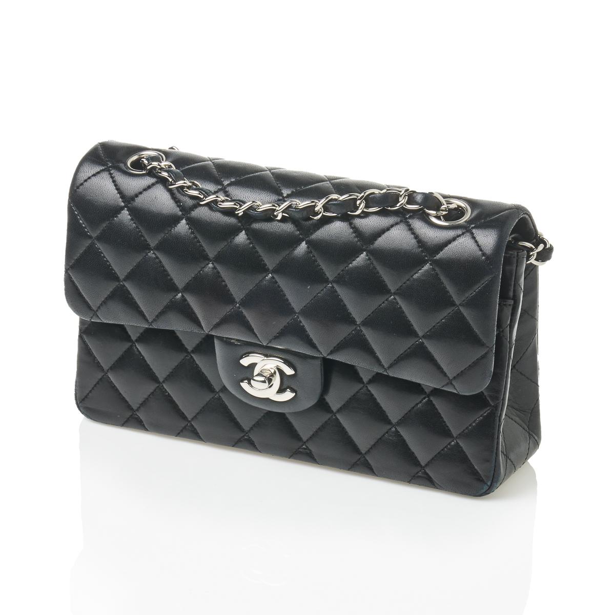 Lot 13 - A Chanel quilted black lambskin leather