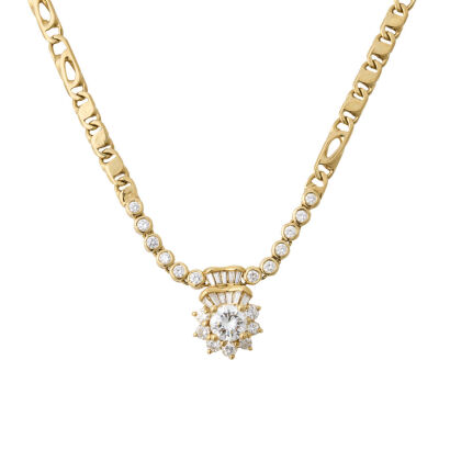 18ct Yellow Gold, Modern .98cts Diamond Cluster Necklace.