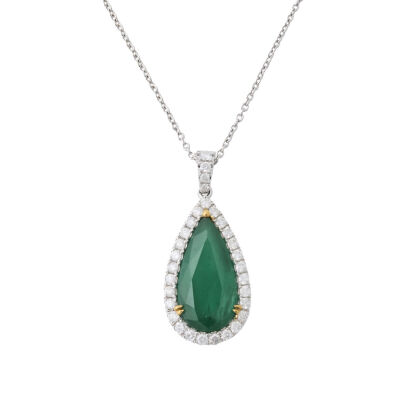 14ct White Gold, 5.15ct Emerald and Diamond Pendant