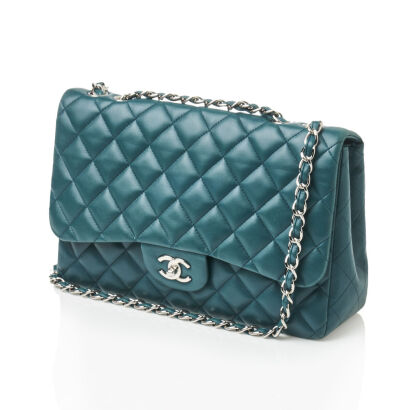 Chanel Teal Jumbo Lambskin Single Flap Bag