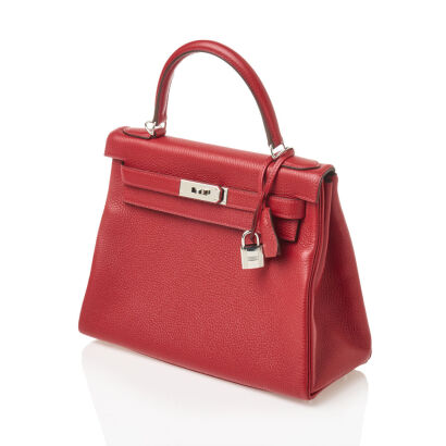 Hermès Rouge Retourne Taurillon Clemence Kelly 28 Bag