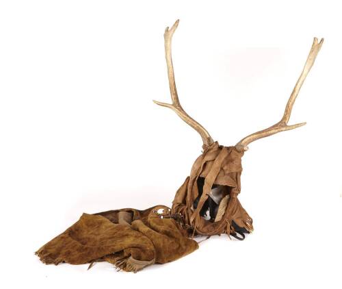 A Suede Head Mask With Deer Antlers And Jerkin