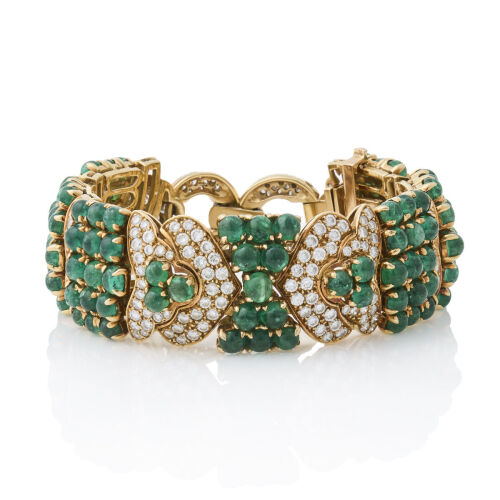 A Monumental 18ct Yellow Gold Emerald and Diamond Bracelet, Circa 1960's