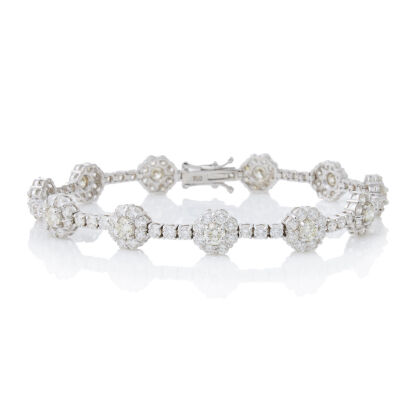 18ct White Gold, Diamond Flower Cluster Bracelet of 9.38cts