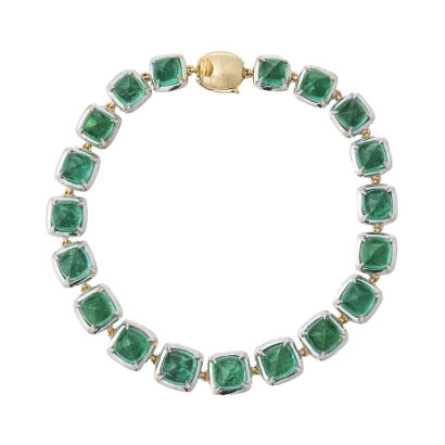 18ct Yellow and White Gold, 13.97cts Sugarloaf Cut Emerald Bracelet