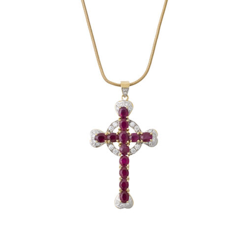 18ct Yellow and White Gold Ruby and Diamond Cross