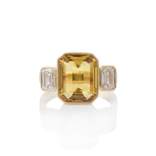 A Handmade, 18ct Rose Gold, 5.28ct Vibrant Yellow Sapphire and Diamond Dress Ring