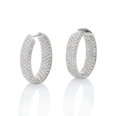 18ct White Gold Diamond Hoop Earrings of 7.31cts Total Diamond Weight