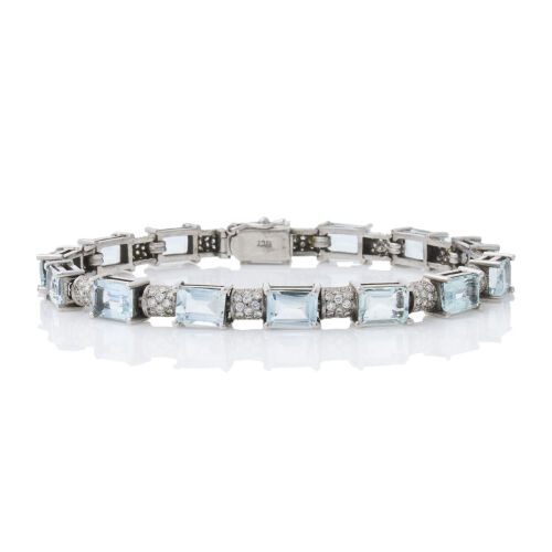 18ct White Gold, 14.50ct Aquamarine and 1.05 ct Diamond Tennis Bracelet
