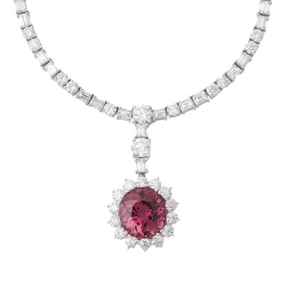 18ct White Gold Diamond and 10.88ct Striking Pink Tourmaline Collier