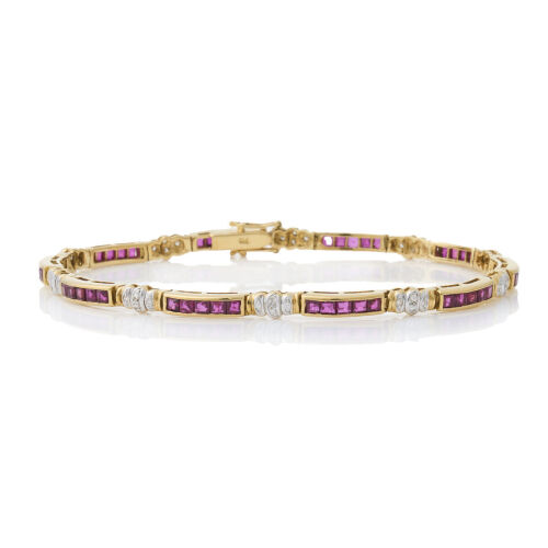 A Gorgeous, 18ct Yellow Gold Ruby and Diamond Tennis Bracelet