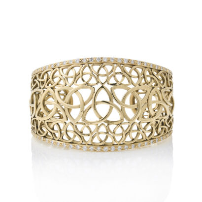 18ct Yellow Gold, Hand Crafted Celtic Cuff with 1.86cts Diamonds