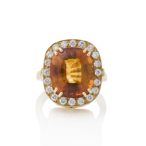 18ct Yellow Gold, Striking 10.20ct Cushion Cut Citrine and Diamond Ring