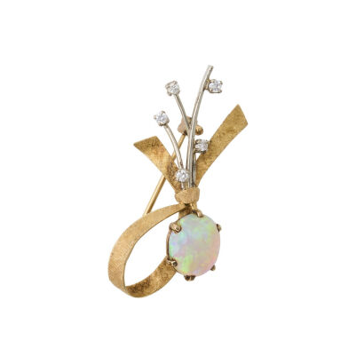 18ct Yellow Gold, Handmade, 3.20ct Crystal Opal Brooch