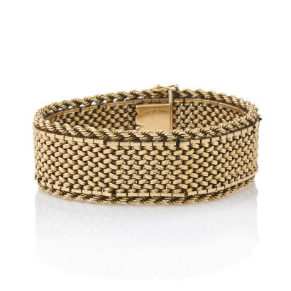 18ct Yellow Gold, Wide Mesh Style Vintage Bracelet