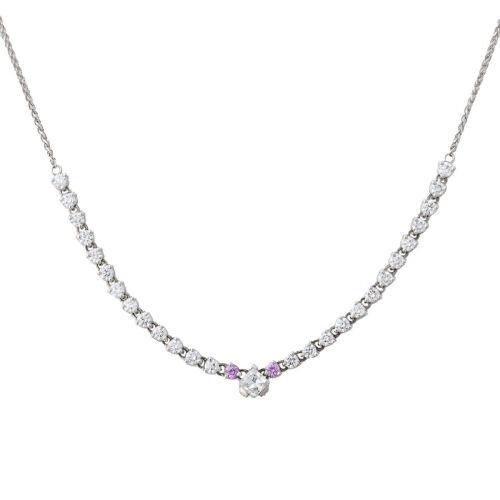 18ct White Gold, Diamond and Pink Sapphire Necklace