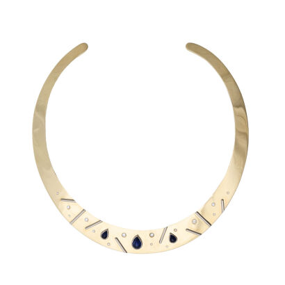 A Bespoke 14ct Yellow Gold Handmade, Diamond and Sapphire Shaped Collier by The Village Goldsmith