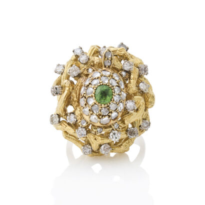 18ct Yellow Gold, .45ct Demantoid Garnet and 1.53ct Diamonds Galapagos Estate ring