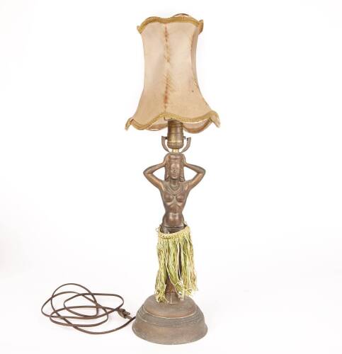 A Bronzed Spelter Lady Dancer Table Lamp With Shade C. 1930s
