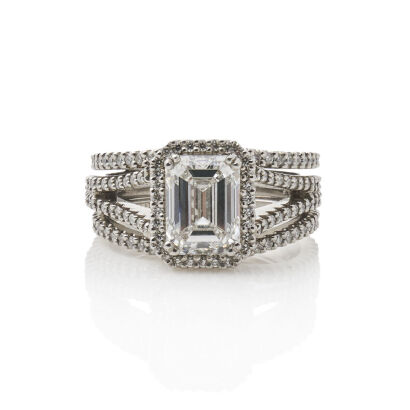 A 2.50ct Emerald cut Diamond with Matching Platinum Diamond Rings