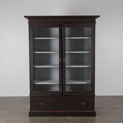 A Large Black Vintage Linen Cupboard